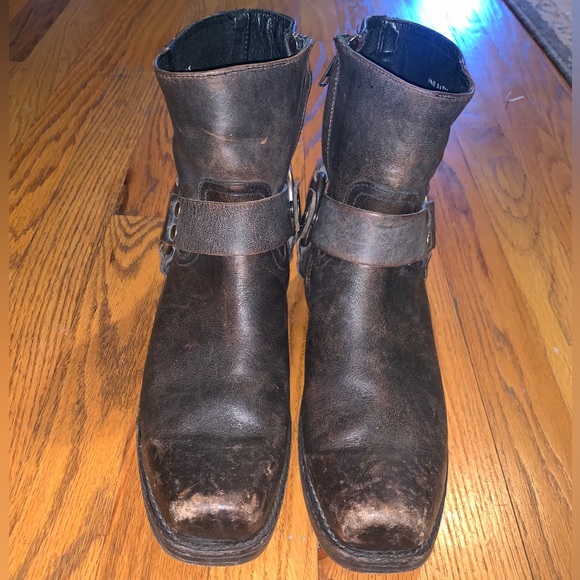 Frye dark brown soft durable leather motorcycle boots - Picture 3 of 6